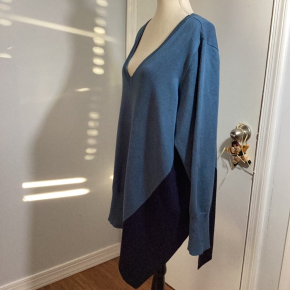 89TH + MADISON PLUS 3X V NECK SWEATER PULLOVER ASYMMETRICAL COLORBLOCK TEAL NAVY - Picture 2 of 11